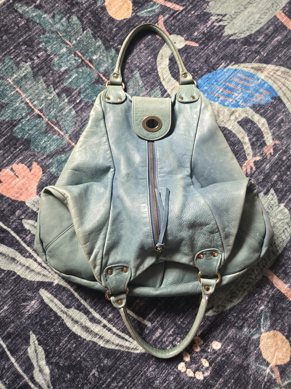 Vintage Y2K Foley + Corinna Teal Green Leather Hobo Shoulder RE Balenciaga City - Picture 6 of 17